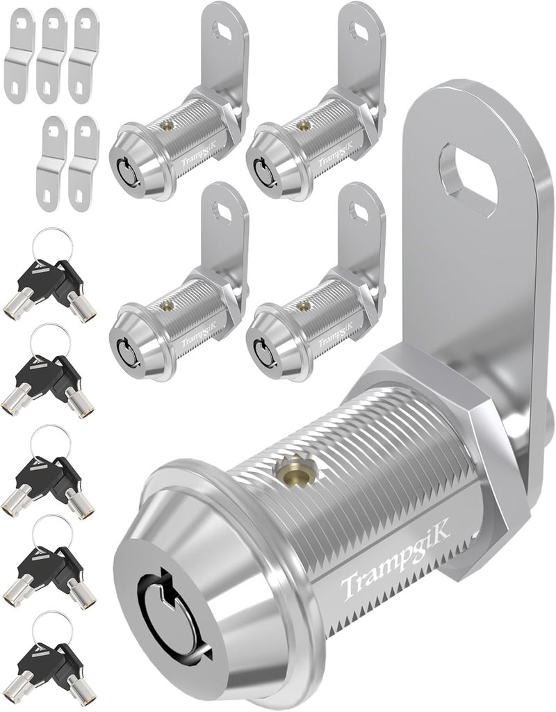 TrampgiK RV Storage Locks, 1 1/8” Camper Compartment Storage Door Locks with Keys, for RV Camper Travel Trailer,Drawer Cabinet Toolcart Storage, 1 1/8 Inch 5 Locks with 10 Keyed Alike, Chrome - Image 1